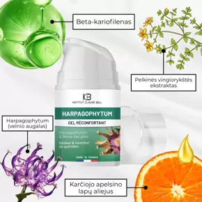 Raminantis gelis su Harpagophytum (velnio augalu): sąnariams, lėtiniam uždegimui, osteoartritui, nugaros skausmams, raumenų įtampai